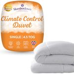 Slumberdown Climate Control Single Duvet - 4.5 Tog Temperature Regulating Lightweight Cool Summer Quilt for Night Sweats - Soft Touch Cover, Hypoallergenic, Machine Washable, Size (135cm x 200cm)