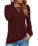 YSYOKOW Women Long Sleeve Shirts Casual Tops Dressy Blouses Fashion Pleated Tunic(Wine Red, Medium)