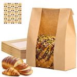 Moretoes Large Paper Bread Bags for Craft Bread, 25 Packs Sourdough Bread Bags with Window, Includes Label Seal Stickers for Baked Food Packaging (34.8 x 21.1 x 8.9