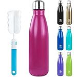 BOGI Insulated Water Bottles,500ml Metal Water Bottle,Leakproof Stainless Steel Water Bottle Keep Hot and Cold Water Bottle Bike Gym Sports Water Bottle for Girls Kids with Cleaning Brush (HPink)