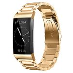 AISPORTS Compatible with Fitbit Charge 3 Strap/Fitbit Charge 4 Strap Stainless Steel for Women Men, Solid Adjustable Sport Wristband Metal Buckle Bracelet Replacement Strap for Fitbit Charge 3/4