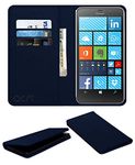 ACM Rich Leather Flip Wallet Front & Back Case Compatible with Microsoft Lumia 640 LTE Mobile Flap Magnetic Cover Blue