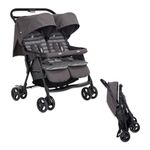 Joie Aire Twin Baby Stroller - Portable & Lightweight Double Buggy with Reversible Seat Liner (Birth to 15 kg, Dark Pewter), S1217AEDPW000