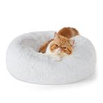 Bedsure XSmall Dog Bed Washable - Self Calming Dog Beds - 20 inches Fluffy Donut Cuddler for Small Deep Sleep Cat up to 20lbs - Indoor Round Dog Bed – Light Grey