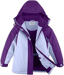 YINGJIELIDE Girl's Waterproof Ski Jacket,Kids Outdoor Snowboarding windproof Jacket,Fleece Lined Hooded,Warm Winter Snow Coat, Lilac, 9-10 Years