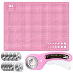 11PCS Rotary Cutter Kit, 45mm Rotary Cutter for Fabric with 8pcs Extra Blades, A4 Cutting Mat, Ergonomic Handle with Safety Lock, Rotary Fabric Cutter Wheel for Leather, Crafting, Sewing, Quilting
