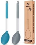 Pack of 2 Large Silicone Cooking Spoon Non Stick Solid Basting Spoons Heat-Resistant Kitchen Utensils for Mixing Serving (Gray-Blue)