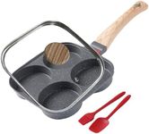 Foorey Home Egg Pan 4 Cup Nonstick Frying Omelette Pan with Lid for Breakfast Skillet for Eggs Pancake with 1 Spatula 1 Brush Black-Gray