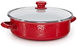 Enamelware - Red on Red Texture Pattern - Small Saute Pan