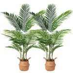 Ferrgoal Artificial Areca Palm Plants 55 Inch Fake Dypsis Lutescens Tree with 15 Trunks in Pot and Woven Seagrass Belly Basket Perfect Faux Plant for Home Indoor Outdoor Office Modern Decor Green 2Pcs