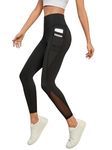 BLINKIN Women High Rise Gym Wear Mesh Leggings Workout Pants With Side Pockets/Stretchable Tights/Highwaist Sports Fitness Yoga Track Pants _2012 (Color_Black,Size_4Xl)