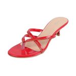 Mochi Women Red Kitten Heel Beaded Fashion Slip-on Sandal UK/4 EU/37 (40-197)