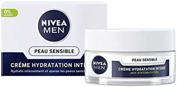 NIVEA MEN Crème hydratation intense Peau Sensible (1 x 50 ml), crème hydratante pour les hommes à la peau sensible et irritée, soin visage homme 0 % alcool