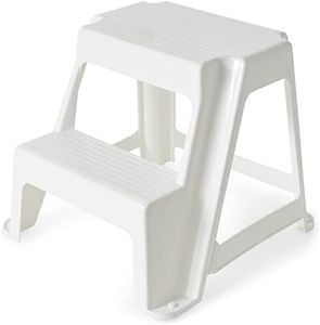 Gracious Living Plastic 2-Step Stool, Portable Step Stool, 16 Inches Tall, White
