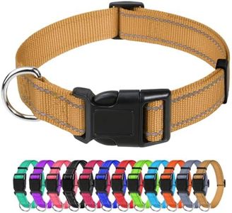 TagME Reflective Nylon Dog Collars, Adjustable Classic Collar with Quick Release Buckle for Extra Large Dogs, Khaki, 1¼" Width