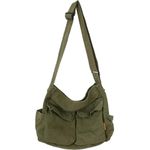 Canvas Messenger Bag Large Hobo Crossbody Bag with Multiple Pockets Casual Shoulder Tote Bag for Women and Men