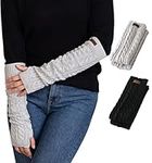 Brook + Bay Knit Arm Warmers for Women - Winter Fingerless Arm Warmers & Wrist Warmer w/Thumbhole - Long Fingerless Gloves, Black, Grey, OSFM