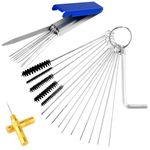 Carb Cleaning Kit Carburetors Carbon Dirt Jet Remove Cleaner - Stainless Steel 13 Cleaning Wires Set + 5 Nylon Brushes + 10 Cleaning Needles +1 Throttle Wrench + 1 Sharp Pick