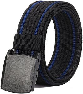 Men's Nylon Belt, Military Tactical Belt with YKK Plastic Buckle, Durable Breathable Canvas Belt for Work Outdoor Cycling Hiking Skiing,Adjustable for Pants Size Below 46inches (Black & Sapphire Blue)