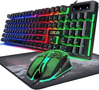 CHONCHOW Keyboard and Mouse Gaming LED Wired Combo with Emitting Character Keyboard 4800DPI 2 Side Button USB Mouse Rainbow Backlit Mechanical Feeling Compatible with PC Raspberry Pi Mac Xbox one ps4