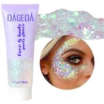 DAGEDA 50ML Body Glitter Gel, Face Glitters Body Gel Sequins Shimmer Liquid Eyeshadow, Chunky Glitter for Face Hair Nails, Holographic Cosmetic Laser Powder Festival Glitter Makeup (White)