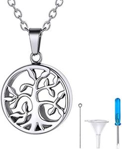 Richsteel Colgante Porta Cenizas Arbol de la Vida, Relicario Guarda Cenizas Mama Perro Cremacion Conmemorativo Resistente al Agua (Acero Inoxidable Color Platino)