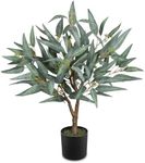 Briful Artificial Eucalyptus Tree Realistic Potted Dutch Faux Eucalyptus Tree in Black Pot 2ft Porch Floor Fake Plants for Home Decor Indoor Outdoor Farmhouse Wedding