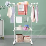 Innotic Clothes Drying Rack Foldable 4 Tier Clothes Airer Stainless Steel Portable Clothes Rail Laundry Dryer Hanger Rack with Wheels for Indoor Outdoor, White+Grey