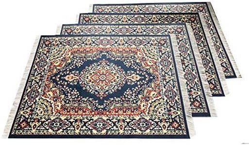Rug placemats, Set of 4, Oriental Carpet Style Table Setting Decor, Decorative Fabric Dinner mats, Miniature Turkish Colorful Design, Washable, Rectangular, 16x12