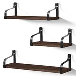 Love-KANKEI Floating Shelves Wall Mounted Set of 3, Rustic Wood Wall Storage Shelves for Bedroom, Living Room, Bathroom, Kitchen, Office and More Dark Walnut