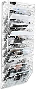 PAG 10 Pockets Wall File Holder Wall Mounted Mail Sorter Organizer Metal Chicken Wire Hanging Magazine Rack, White