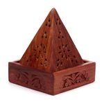 Puckator Sheesham Wood Pyramid Incense Cone Box with Flower Fretwork - Spiritual Zen Gothic Incensé Insence Sticks Cones Holder Burner - Home Aesthetic Yoga Room Decor Accessories Gift