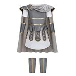 maxToonrain Roman Soldier Costume for Kids Centurion Gladiator Outfit Viking Medieval Historical Theme Role Playing Party - Includes Tunic, Armour, Cape, Arm and Leg Guards (Grey, 6-7 Year)