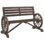 vidaXL Garden Bench 2-Seater - Rustic Solid Fir Wood with Wagon Wheel Armrests - Durable Outdoor Seating for Patio/Terrace - Brown, 121.5x57x77.5cm