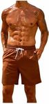 SweatyRocks Men's Drawstring Waist Swim Trunks Solid Bathing Suits Shorts with Pockets Coffee Brown Medium