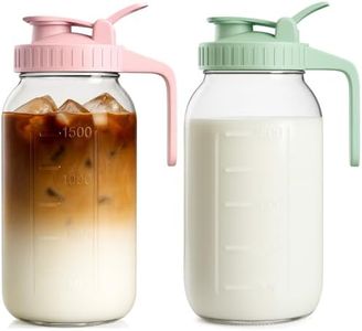 Mason Jar Pitcher Set of 2, 64oz (2quart) Glass Pitcher with Lid for Tea