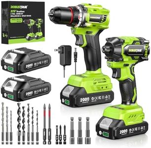 Robustrue 21V Cordless Drill & Impact Driver Combo Kit, 3/8" Drill & 1/4" Impact Driver, 2×2000mAh Batteries, Fast Charger, 16-Piece Bit Set for DIY Projects, Furniture Assembly & Home Repairs