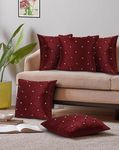 JDX Attractive Cushion Cover Set for Living Room and Sofa, 8047_Red - Velvet, 250Tc