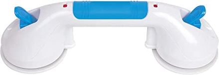 Carex Suction Shower Grab Bar – 12” (30.4 cm) Ultra Grip Shower Handle - Dual Locking Grab Bars for Bathtubs and Showers – Seniors, Disabled, Handicap, Elderly Assistance Product, White and Blue
