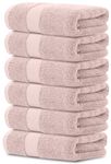 White Classic Luxury Hand Towels - Soft Circlet Egyptian Cotton | Highly Absorbent Hotel spa Bathroom Towel Collection | 16x30 Inch | Set of 6 | Pink