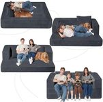 Cansunna Folding Bean Bag Chair,3-in-1 Bean Bag Couch Faux Fur Floor Sofa Large Foam Beanbag Convertible Bean Bag Sofa Bed with Pillow for Adults(Dark Grey, Large)