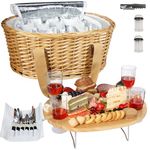 Hap Tim Wicker Picnic Basket Set for 4 with Mini Folding Wine Picnic Table & Large Insulated Cooler Bag & Cutlery Service Kits for 4 Person, Couples Gifts, Wedding Gifts (Y2209-4-CM)