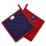 Encasa Heat Resistant Cotton Pot Holders with Hanging Loop - Set of 2 - Red+Scotch Blue - Multipurpose Quilted Everyday Hot Pad for Kitchen, Camping, BBQ & Microwave - 21 cm