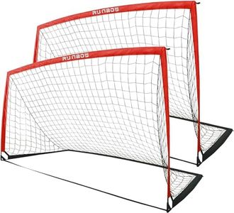 RUNBOW 9x5 ft Portable Kids Soccer Goal for Backyard Adult Junior Large Practice Soccer Net with Carry Bag Set of 2 (9x5ft, Red, 2 Pack)