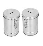 A to Z Steel Pack of 2 | 14Cm Piggy Bank |100% Stainless Steel Round Shape Coin Box Piggy Bank Asian