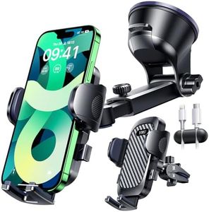 YRU【Best 80+LBS Strongest Suction】 Car Phone Holder Mount 2024 Ultimate【Military-Grade Patent & Safety Certs】 Dashboard Windshield Vent Truck Cradle Stand for iPhone 15 Pro Max 14 13 Samsung, Black