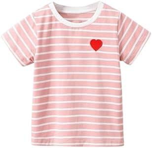 SOLY HUX Toddler Girl's Striped Print Short Sleeve Tee Shirts Heart Crewneck Cute Summer Tops Pink and White 5T