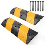 Speedmax 40" Rubber Speed Bumps 2 Pack 2 Channel Heavy Duty Cable Protector Ramps with 6 Bolts 22000Lbs Load Capacity Wire Cord Ramp for Asphalt Concrete Gravel Driveway (40" Long, 2 Pack Speed Bump)