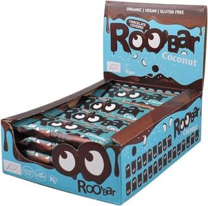 Roobar Barra De Coco Cubierta De Chocolate - barra Vegana 100% Orgánica. Sin Lácteos Ni Gluten, Sin Azúcar Refinado Añadido, 16 Barras De 30 g
