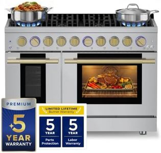 Hauslane 48" Gas Range Stainless Steel, 8 Burners up to 20,000 BTU 6.7 cu. ft., Double Convection Oven with 5 Rack Positions, 5-Year Warranty, Convertible NG/LP Cool-Touch Triple-Layer Door
